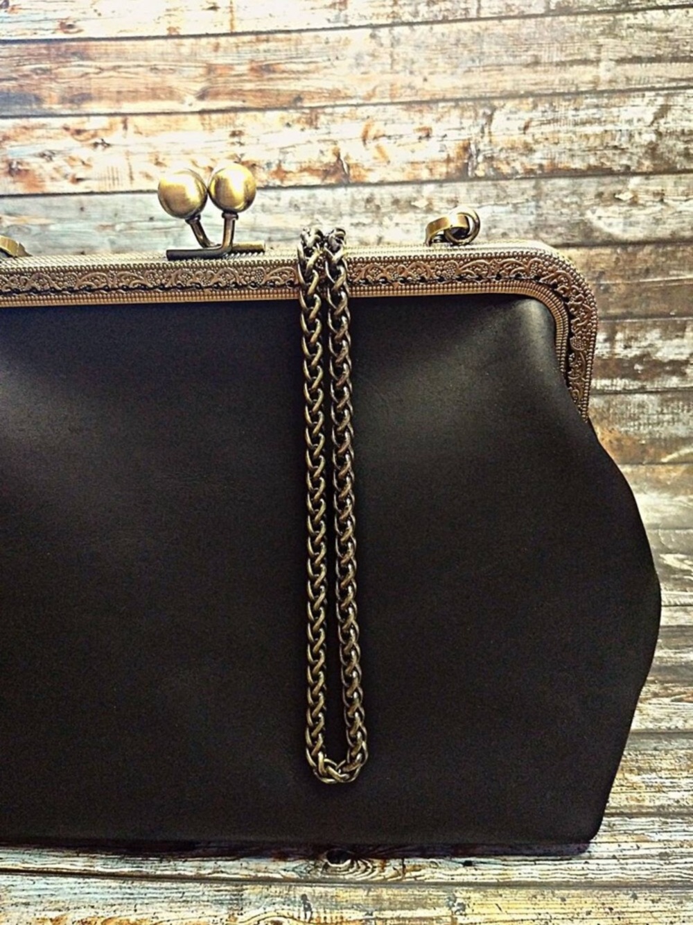 Handmade Custom Kisslock Classic Black Frame-Top Chain Shoulder Bag Coach 16 - Picture 2 of 7